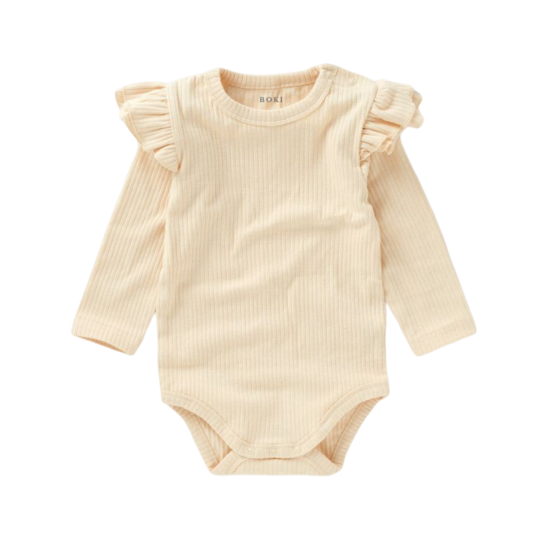 Long-Sleeve Ruffled Bodysuit | Crème