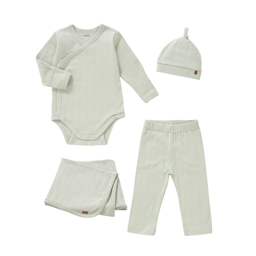 4 Piece Organic Pointelle Bundle Set | Sage Mist