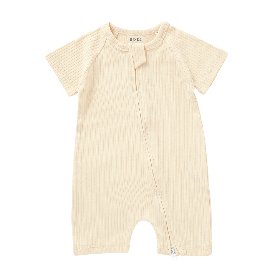 Organic Rib Summer Zipsuit | Creme