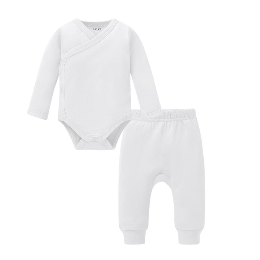 2 Piece Organic Brushed Cotton Fold-Over Set | Soft White