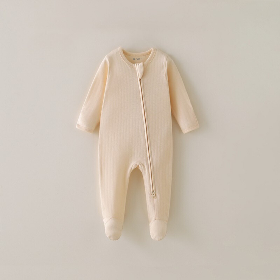 Organic Cotton Honeycomb 2-way Zipsuit with Footies and Mittens | Buttercup