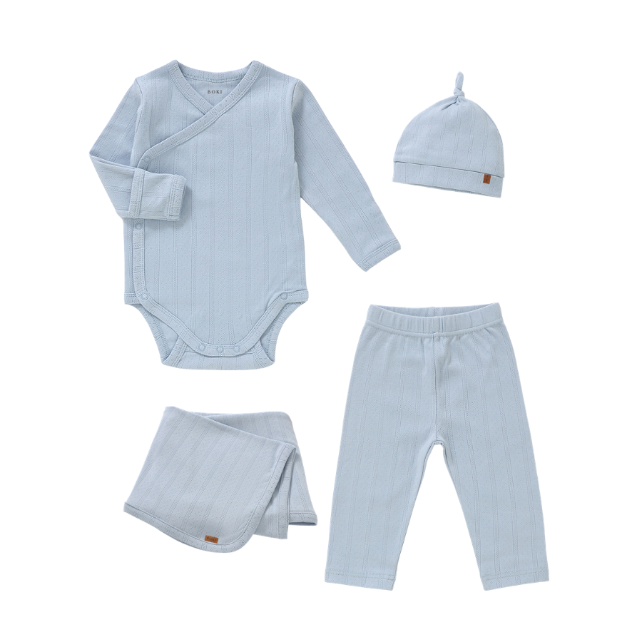 4 Piece Organic Pointelle Bundle Set | Powder Blue