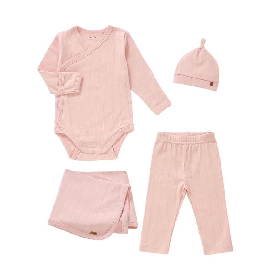 4 Piece Organic Pointelle Bundle Set | Peony Pink