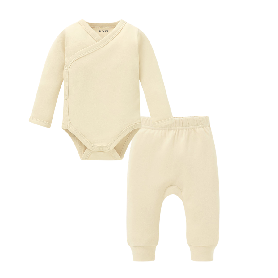 2 Piece Organic Brushed Cotton Fold-Over Set | Honey Cream
