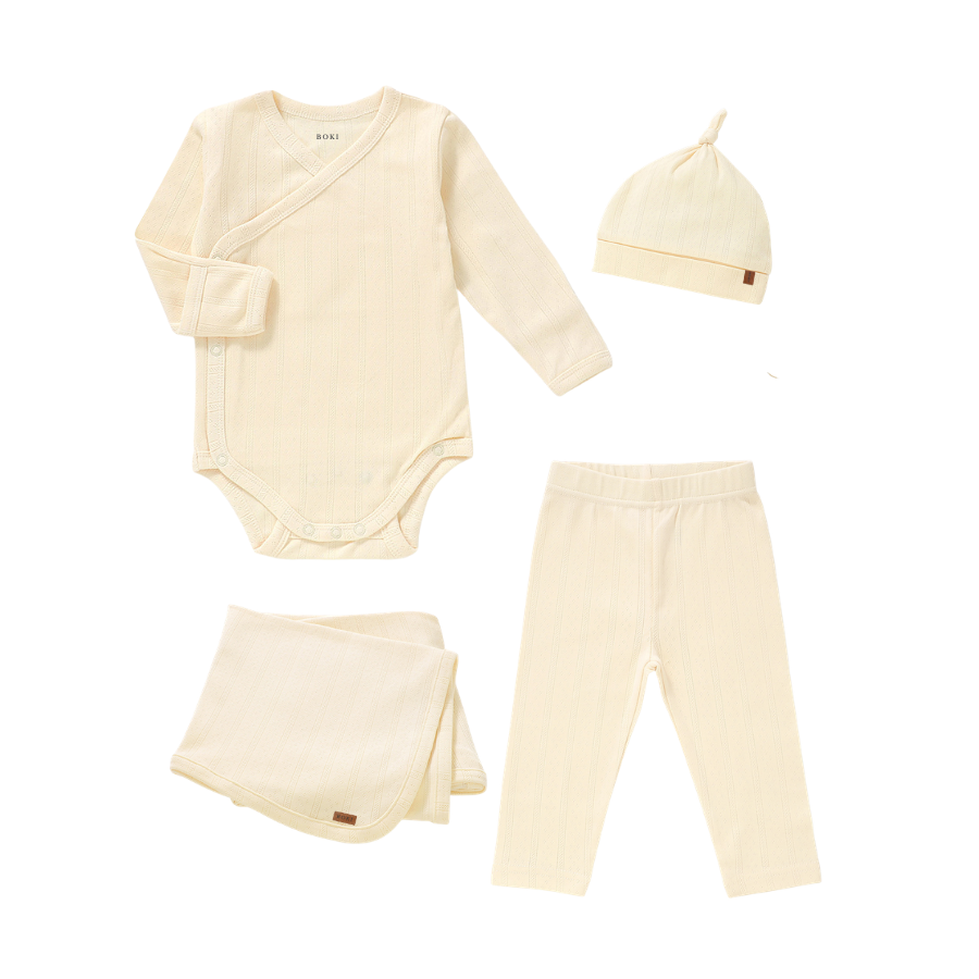 4 Piece Organic Pointelle Bundle Set | Vanilla Cream
