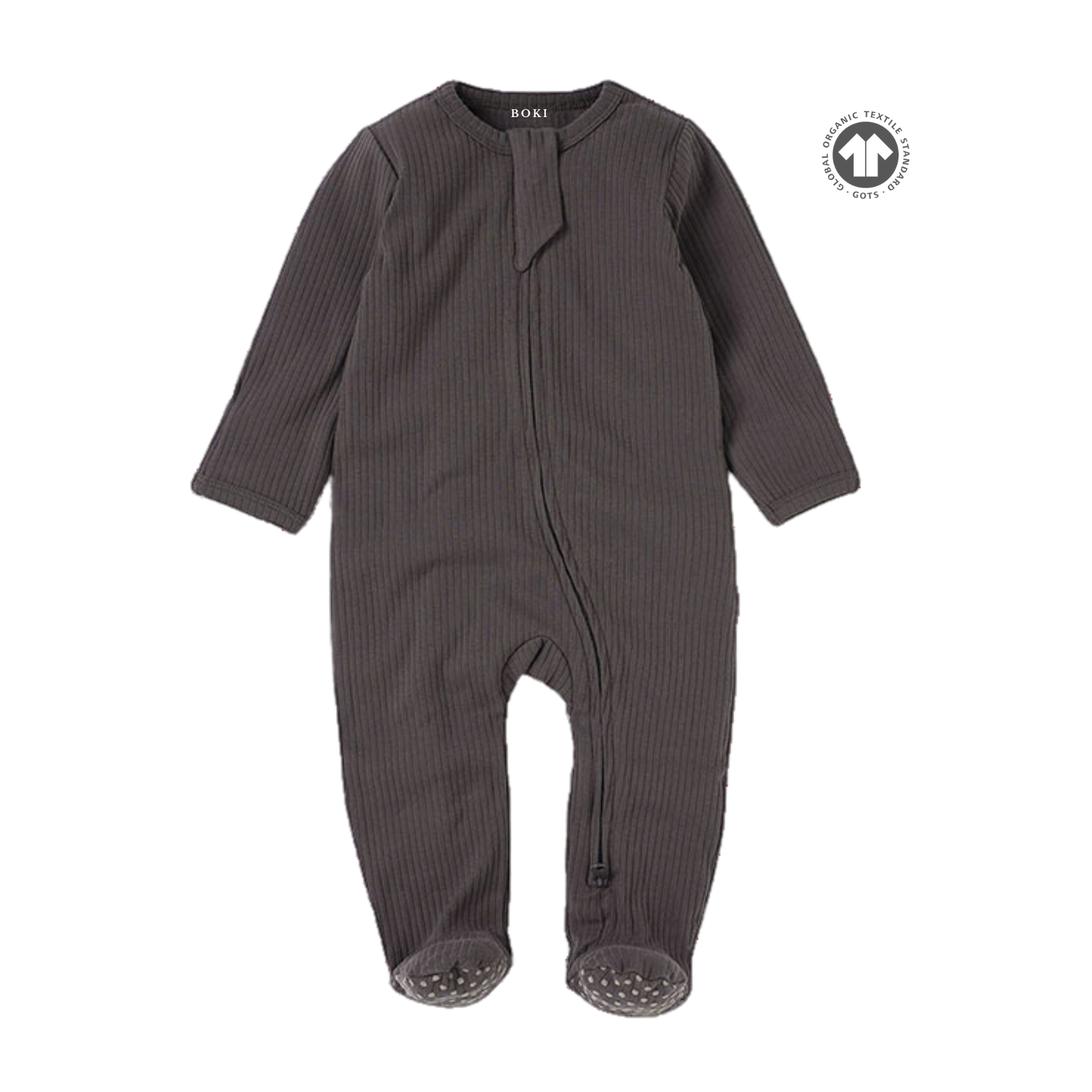 Organic Rib Zipsuit with Footies & Mittens | Charcoal