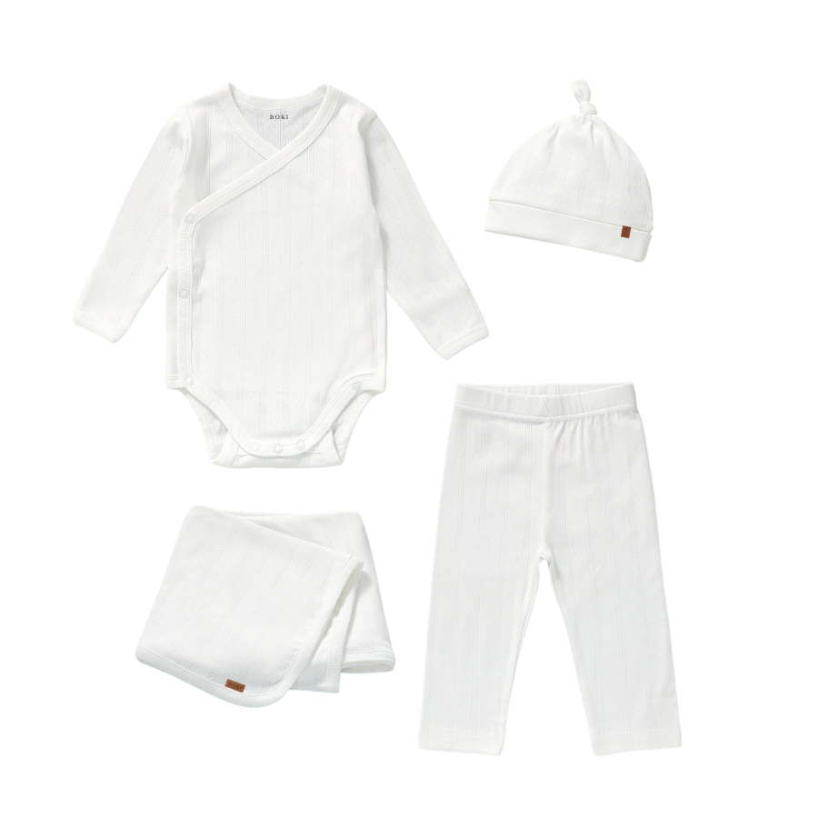 4 Piece Organic Pointelle Bundle Set | Pearl