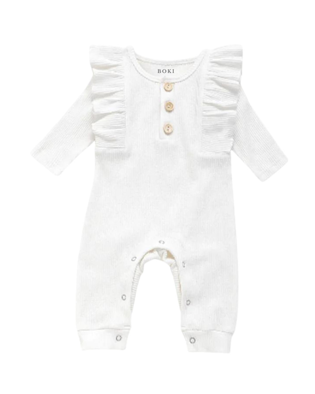 Long-Sleeve Ruffled Ribbed Growsuit | Snow White