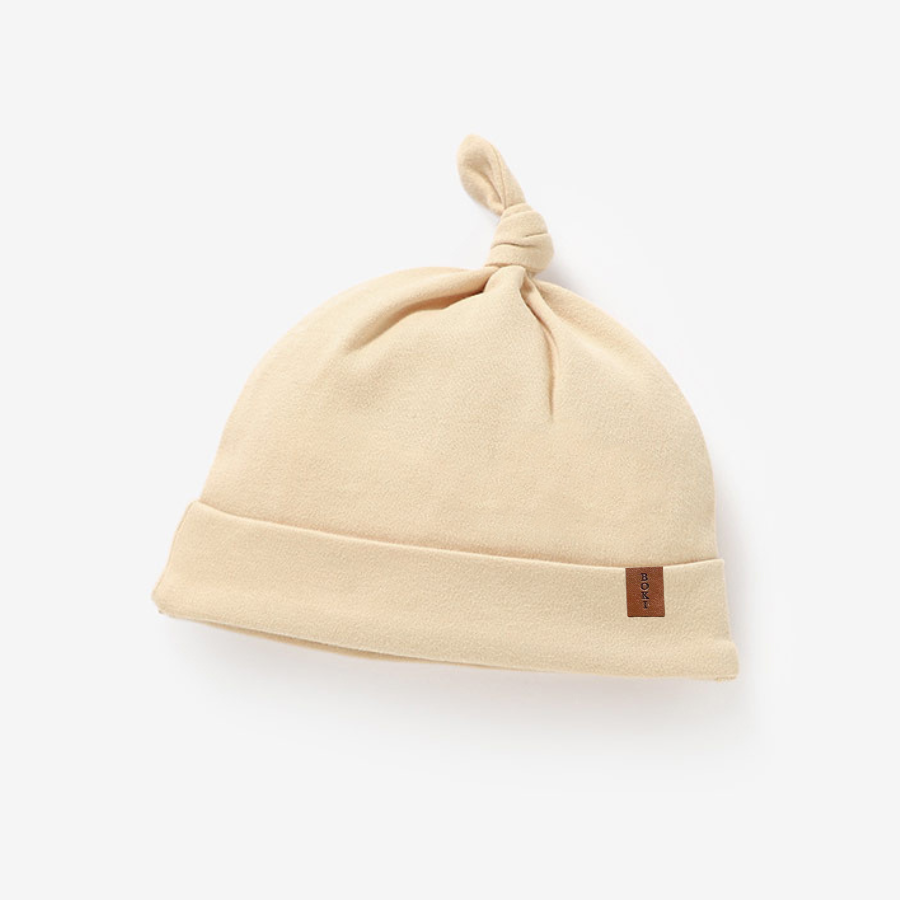 3 Piece Organic Brushed Cotton Fold-Over Set with Beanie | Almond
