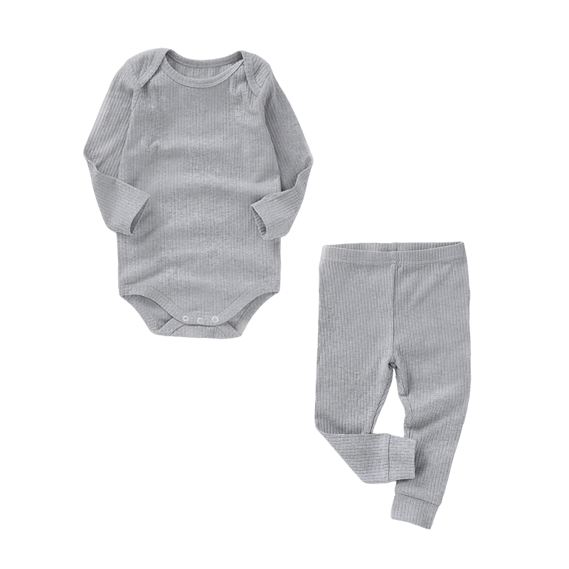 Organic Rib Longsleeve Bodysuit Set | Light Grey