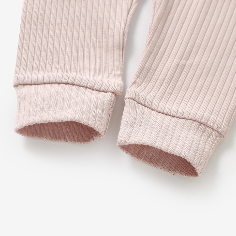 Frilled Organic Rib Long sleeve Set | Blush