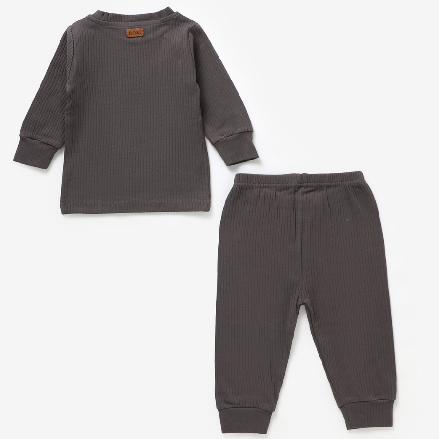 Organic Rib Long sleeve Pyjamas Set | Charcoal