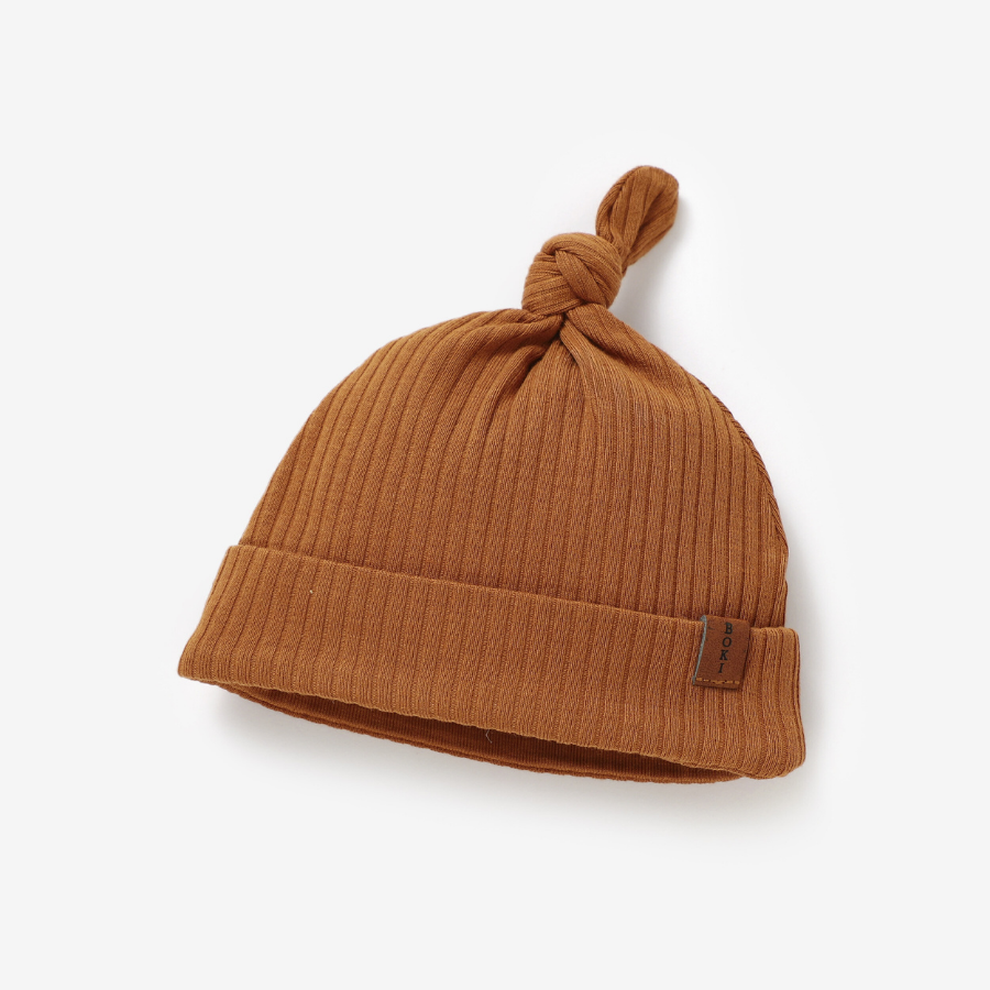 Organic Ribbed Cotton Beanie | Rust