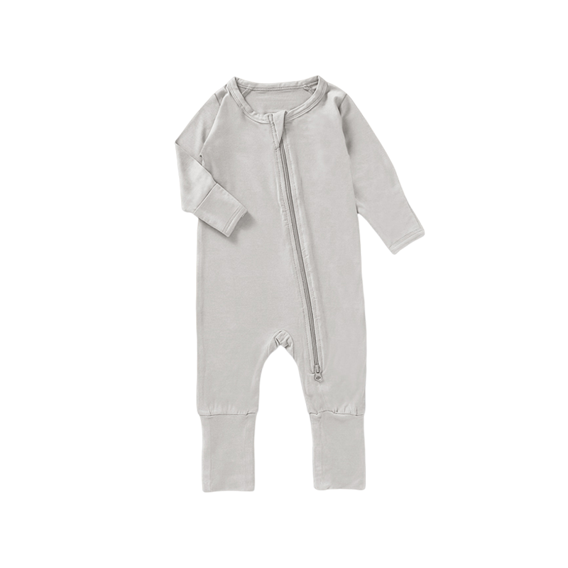 Organic Bamboo 2-way Zipsuit with Foldover Footies and Mittens | Cloud Grey