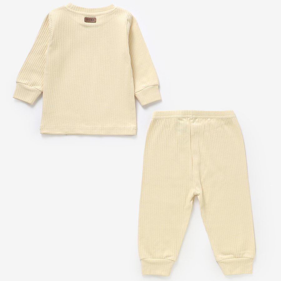 Organic Rib Long sleeve Pyjamas Set | Creme