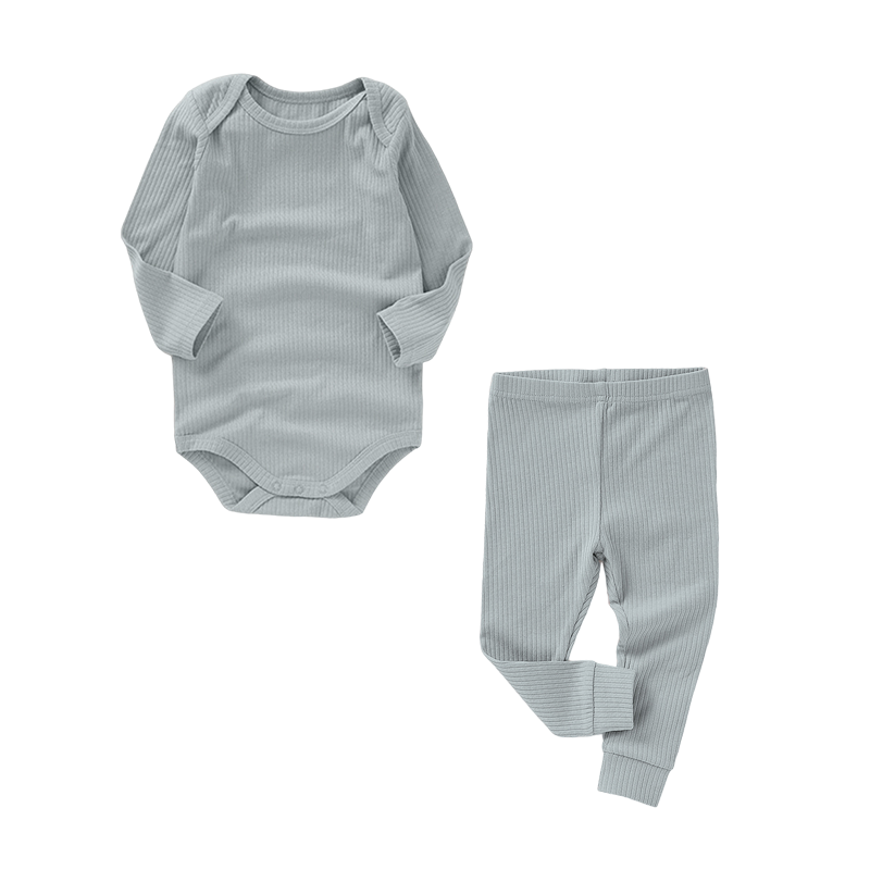 Organic Rib Longsleeve Bodysuit Set | Light Blue