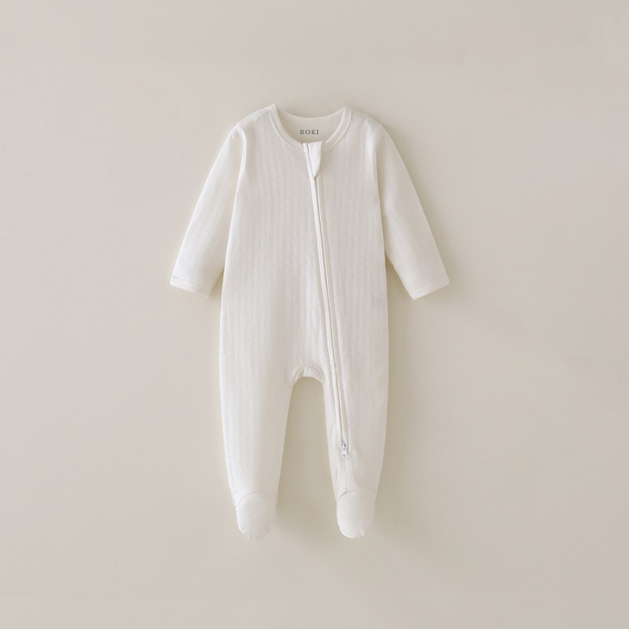 Organic Cotton Honeycomb 2-way Zipsuit with Footies and Mittens | Milk