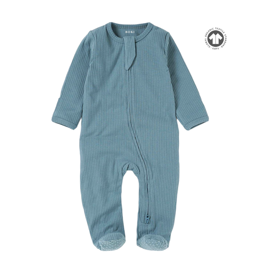 Organic Rib Cotton 2-way Zipsuit Cloudy Sky