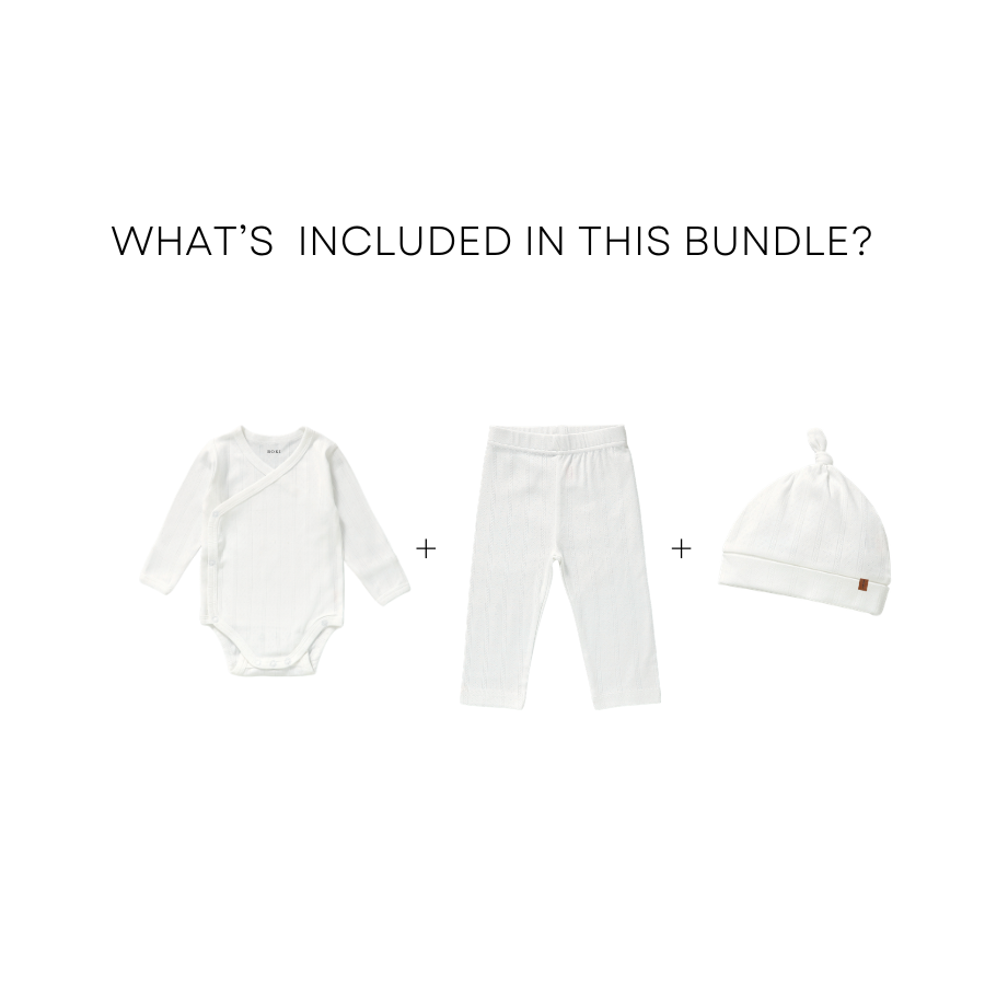 3 Piece Organic Pointelle Bundle Set | Pearl