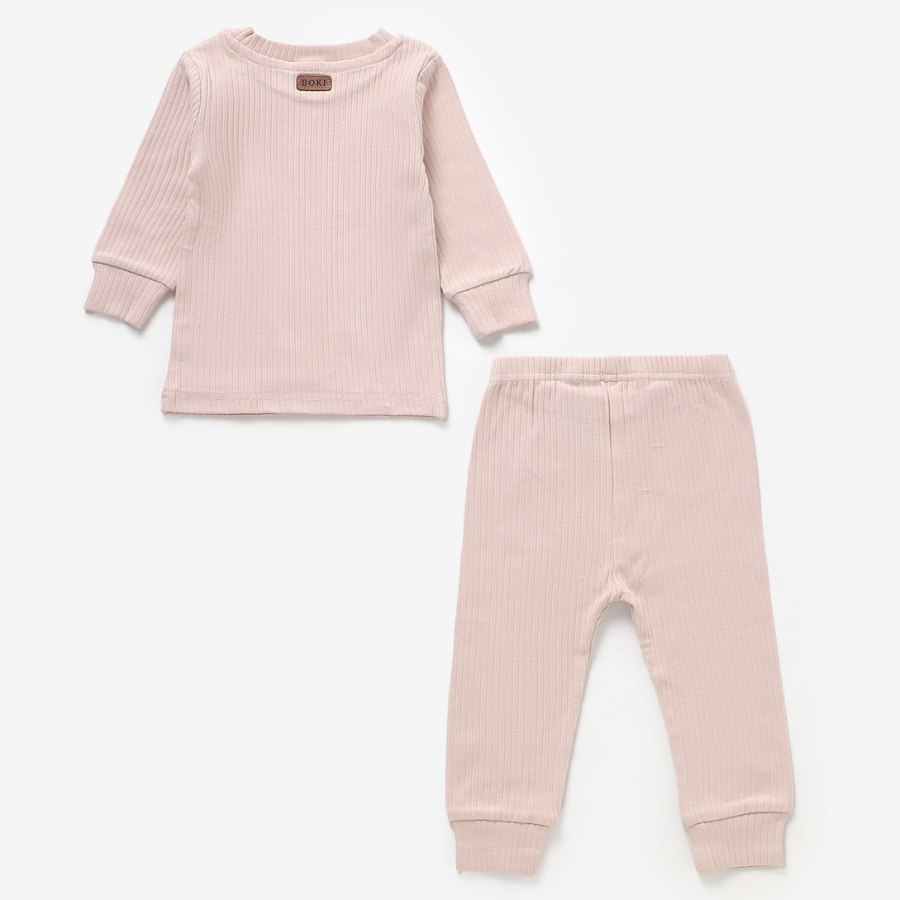 Organic Rib Long sleeve Pyjamas Set | Blush