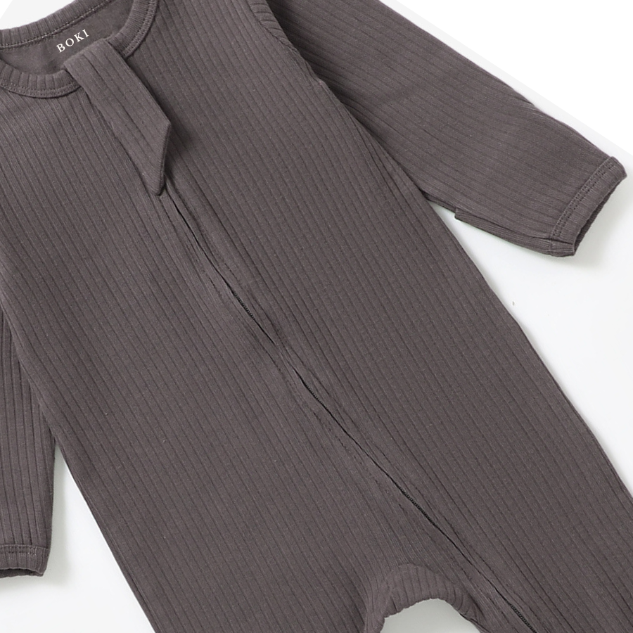 Organic Rib Cotton 2-way Zipsuit Charcoal