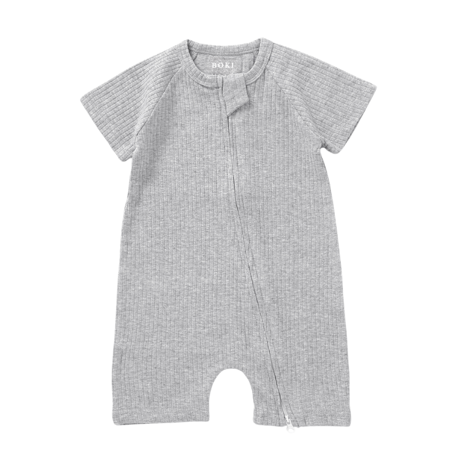 Organic Rib Summer Zipsuit | Light Grey