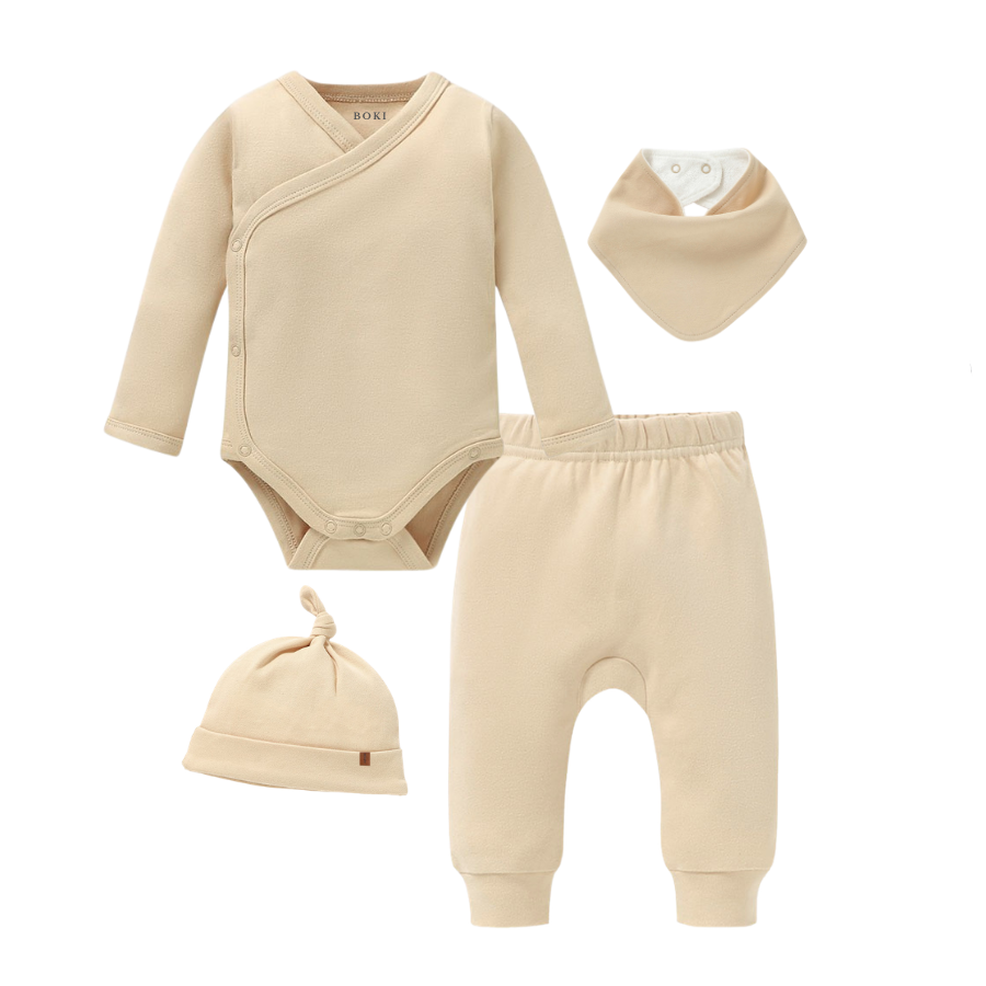 4 Piece Organic Brushed Cotton Bundle Set | Almond