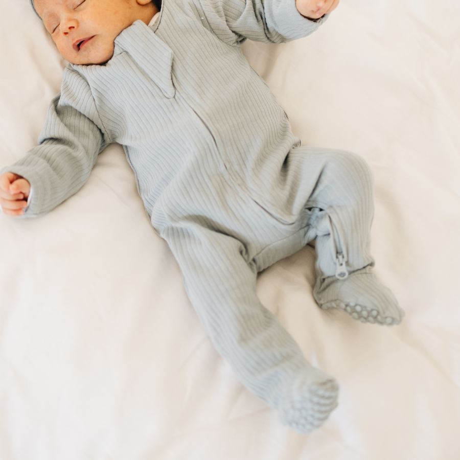Organic Cotton 2-way Zipsuit with Footies & Mittens | Light Blue