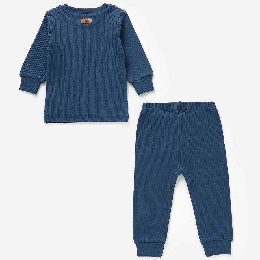 Organic Rib Long sleeve Pyjamas Set | Navy