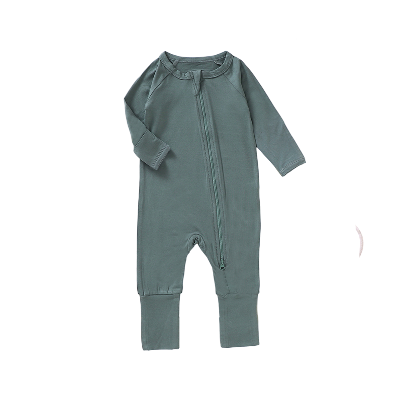 Organic Bamboo 2-way Zipsuit with Foldover Footies and Mittens | Ocean Blue