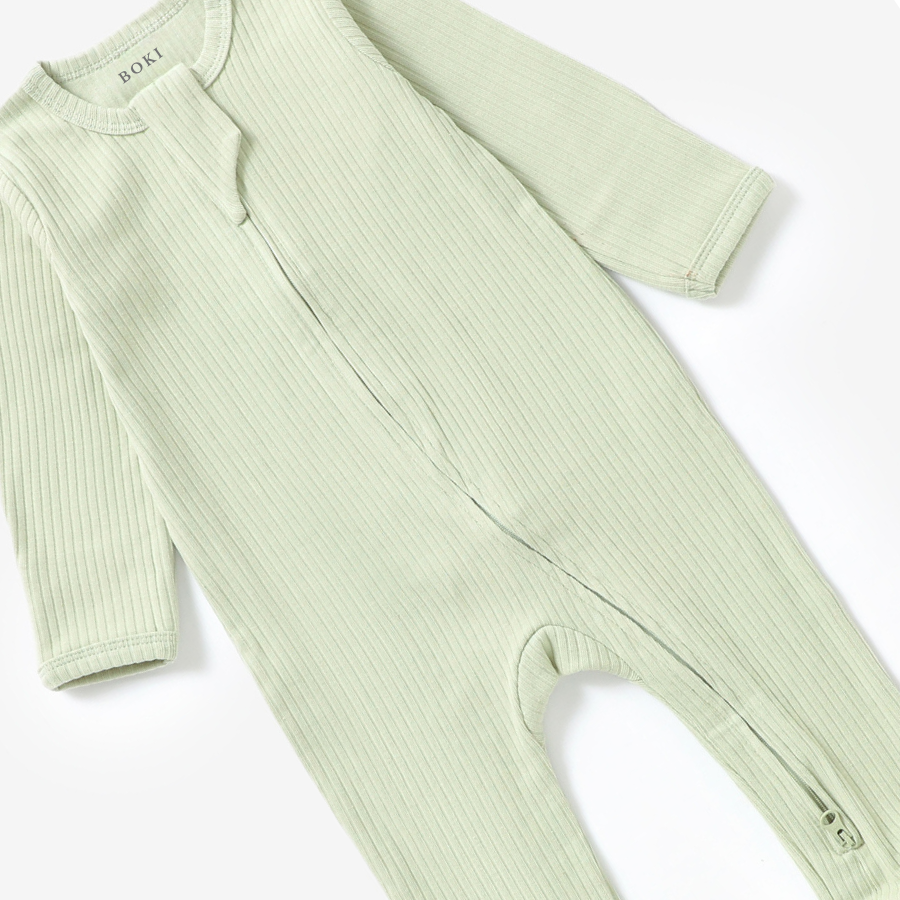 Organic Rib Zipsuit with Footies & Mittens | Dried Mint