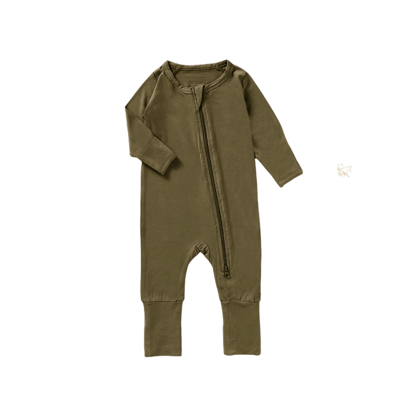 Organic Bamboo 2-way Zipsuit with Foldover Footies and Mittens | Khaki