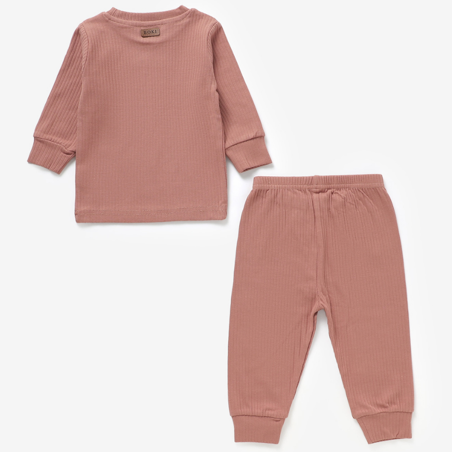Organic Rib Long sleeve Pyjamas Set | Clay