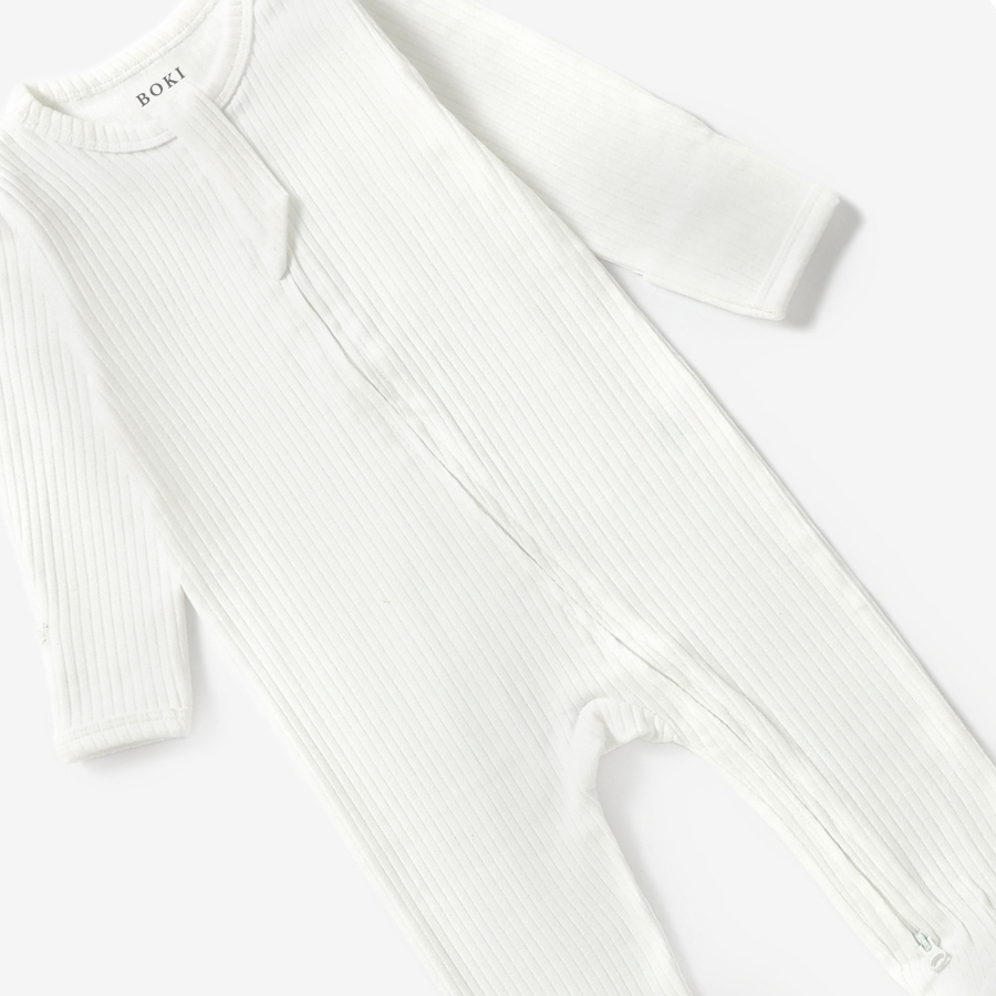 Organic Rib Zipsuit with Footies & Mittens | Ivory