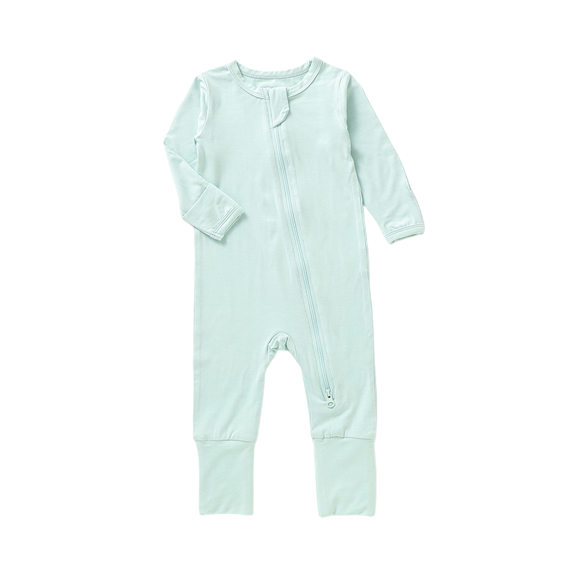 Organic Bamboo 2-way Zipsuit with Foldover Footies and Mittens | Misty Mint