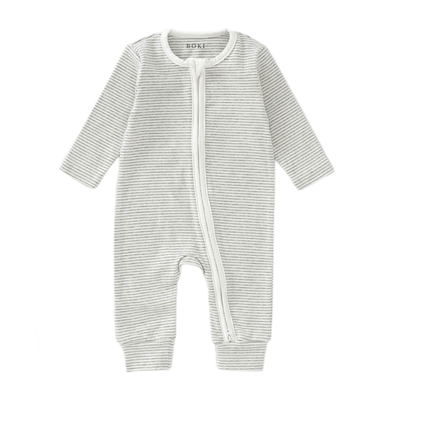 Organic Stripe 2-way Zipsuit | Light Grey Stripe