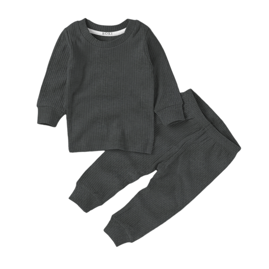 Organic Rib Long sleeve Pyjamas Set | Slate Grey