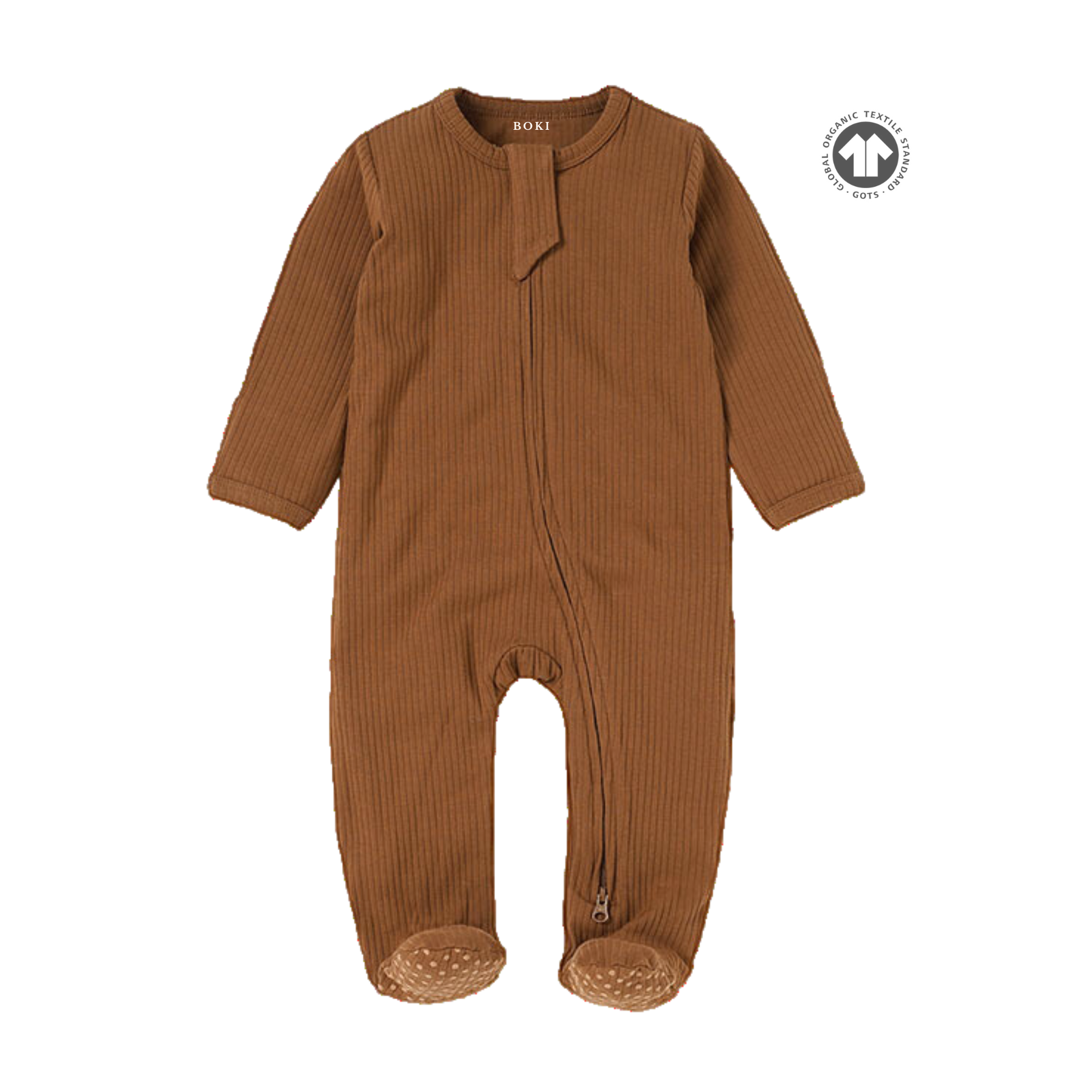 Organic Rib Cotton 2-way Zipsuit Rust