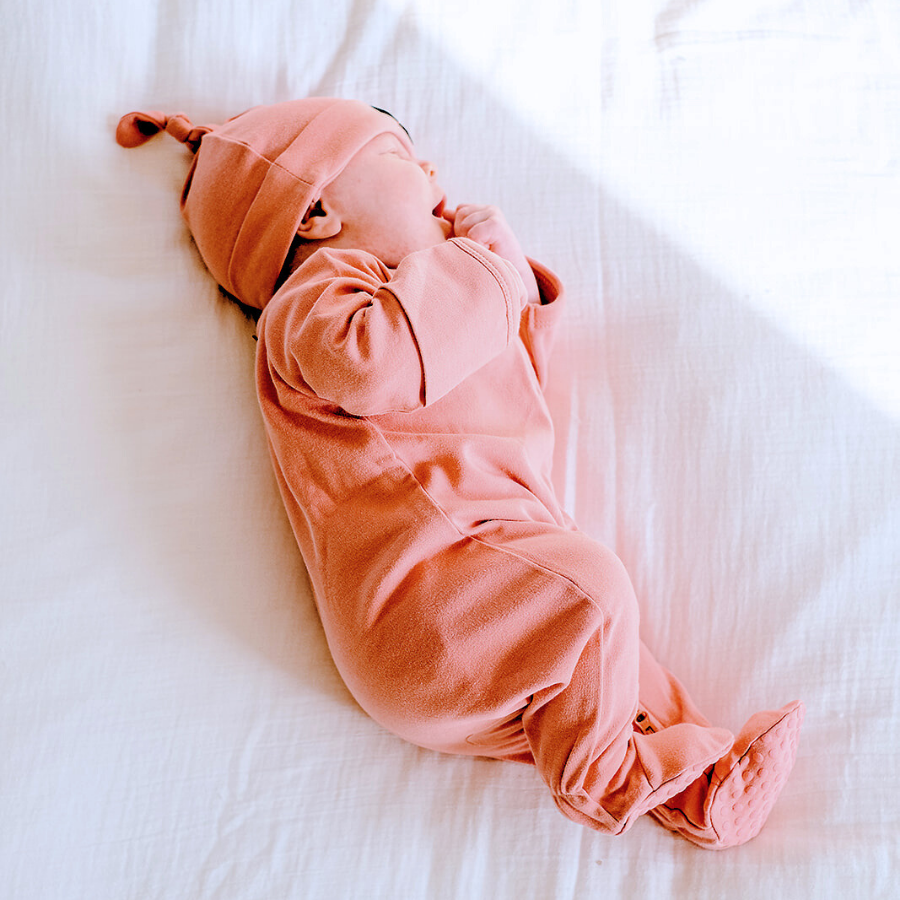 Organic Cotton Zipsuit with Footies & Mittens | Salmon