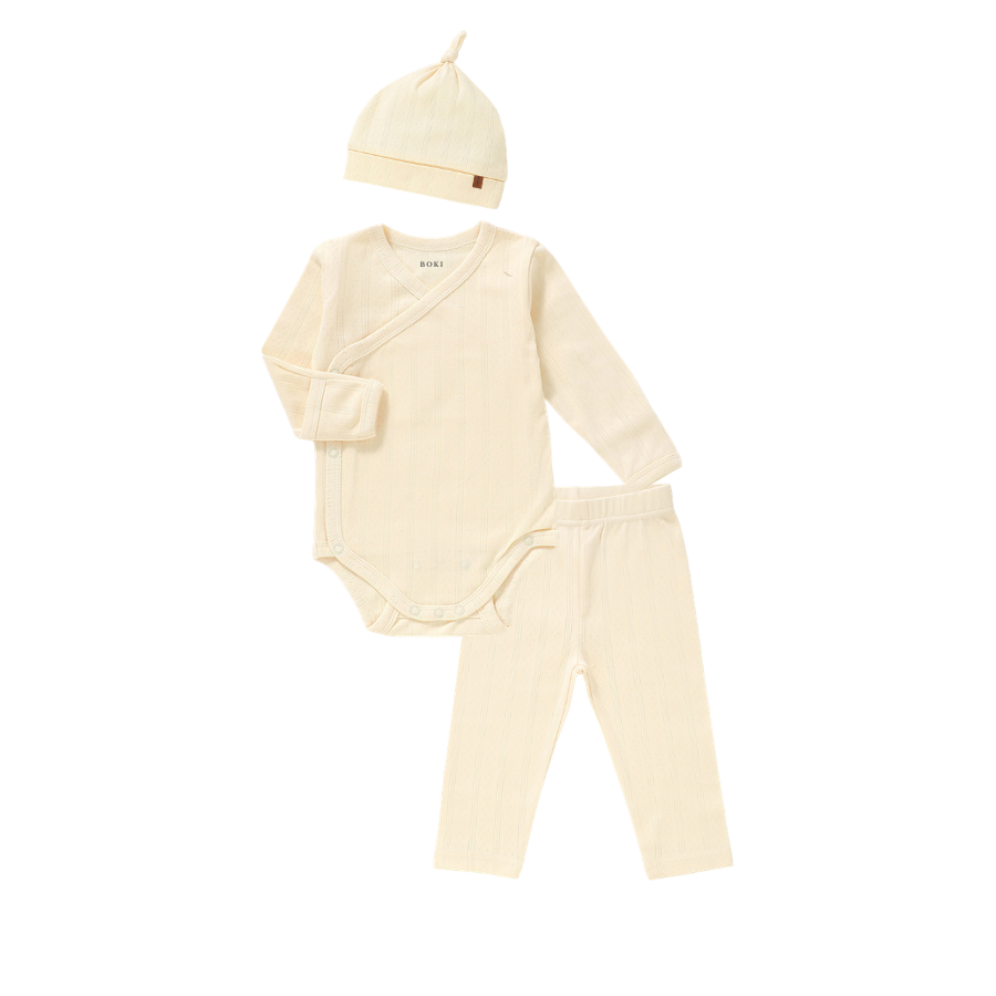 3 Piece Organic Pointelle Bundle Set | Vanilla Cream