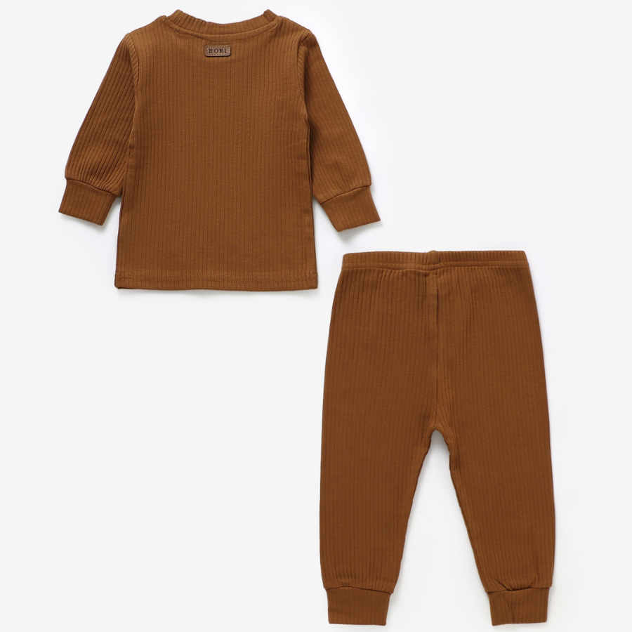 Organic Rib Long sleeve Pyjamas Set | Rust