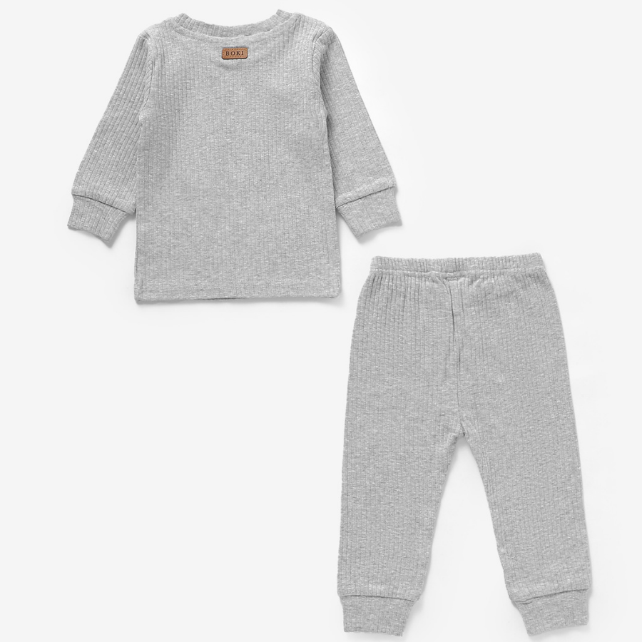 Organic Rib Long sleeve Pyjamas Set | Light Grey