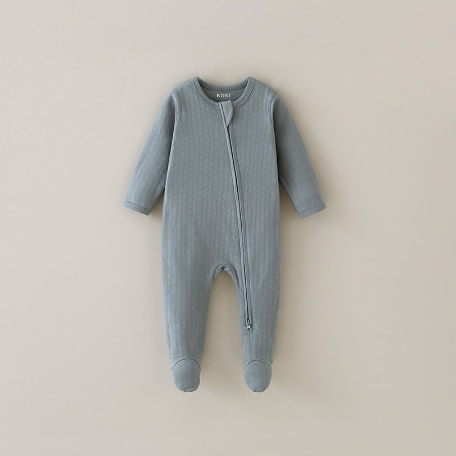 Organic Cotton Honeycomb 2-way Zipsuit with Footies and Mittens | Raincloud