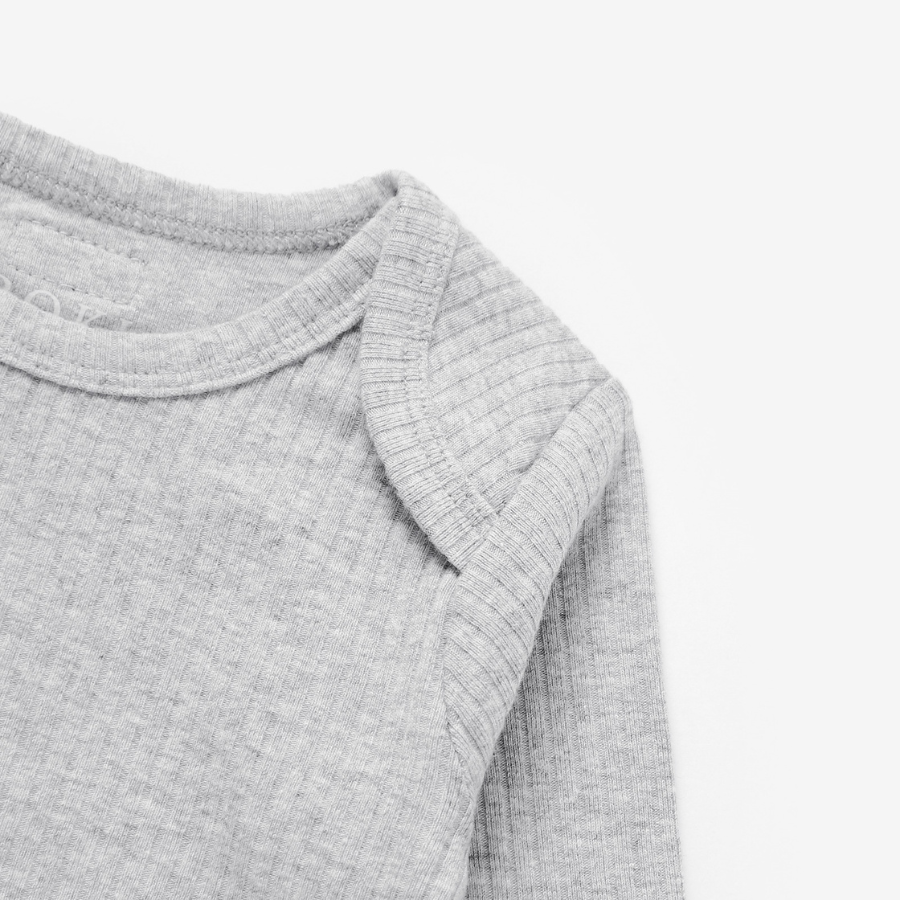 Organic Rib Longsleeve Bodysuit Set | Light Grey