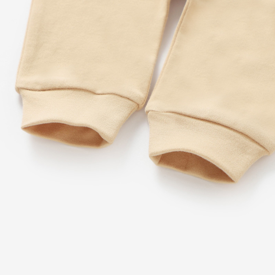 3 Piece Organic Brushed Cotton Fold-Over Set with Beanie | Almond