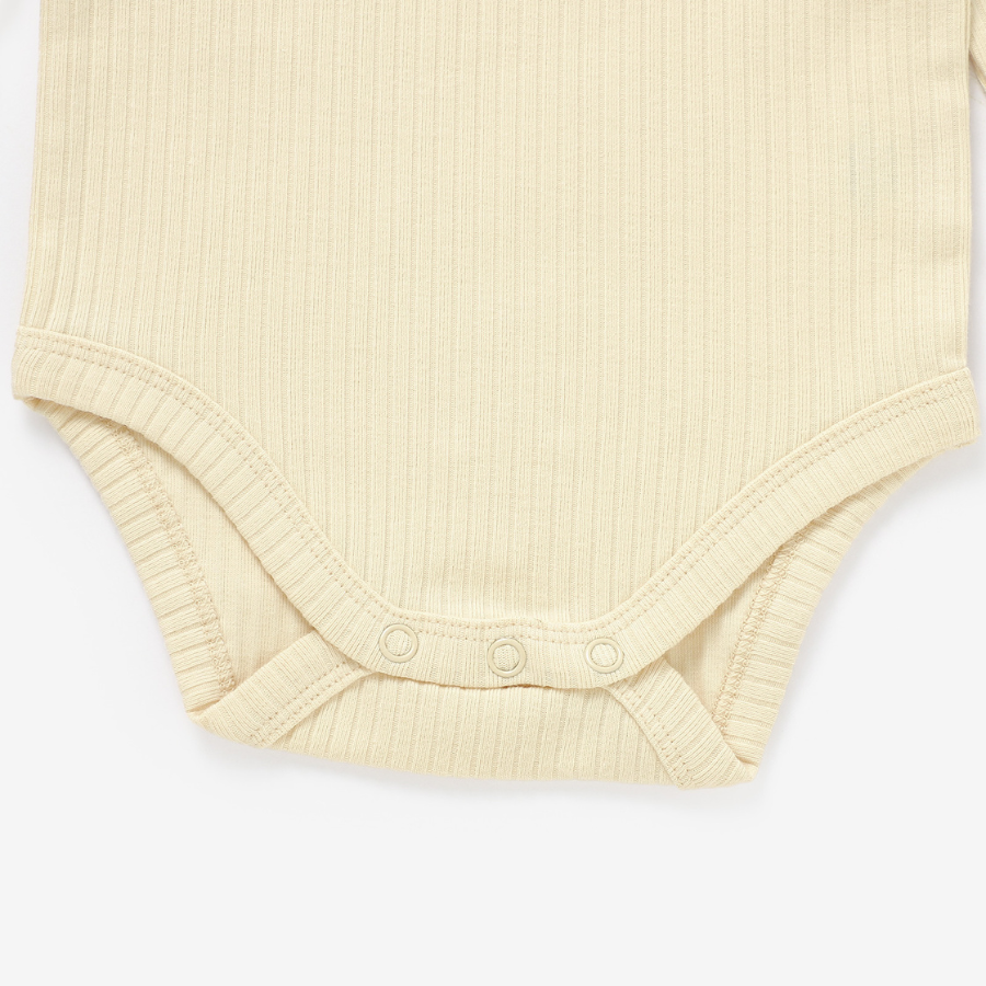 Frilled Organic Rib Long sleeve Set | Creme