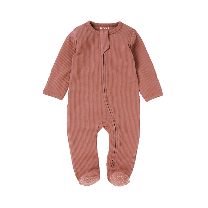 Organic Rib Zipsuit with Footies & Mittens | Clay