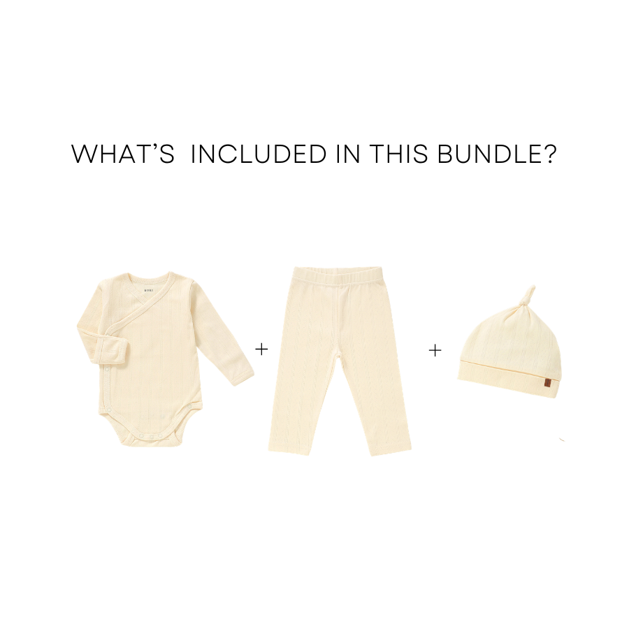 3 Piece Organic Pointelle Bundle Set | Vanilla Cream
