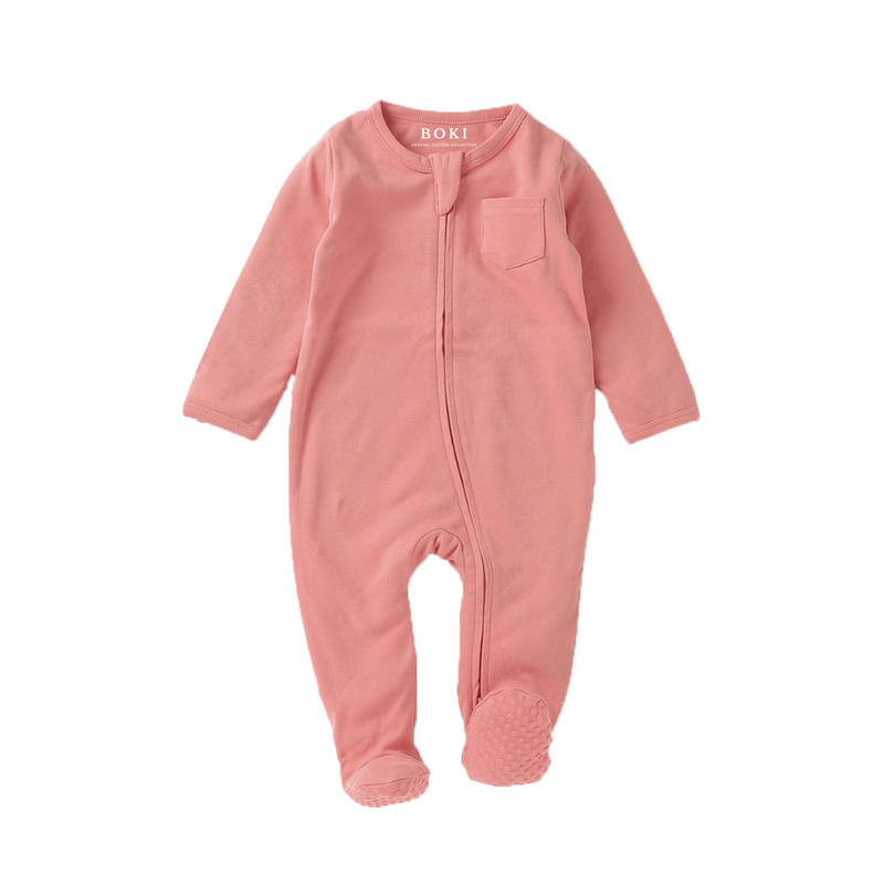 Organic Cotton Zipsuit with Footies & Mittens | Salmon