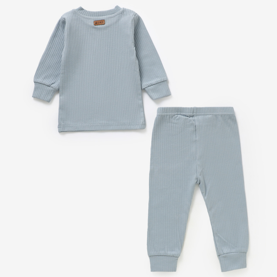 Organic Rib Long sleeve Pyjamas Set | Light Blue